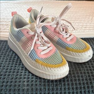 Colorful Mesh Sneakers with Pink and Yellow Accents